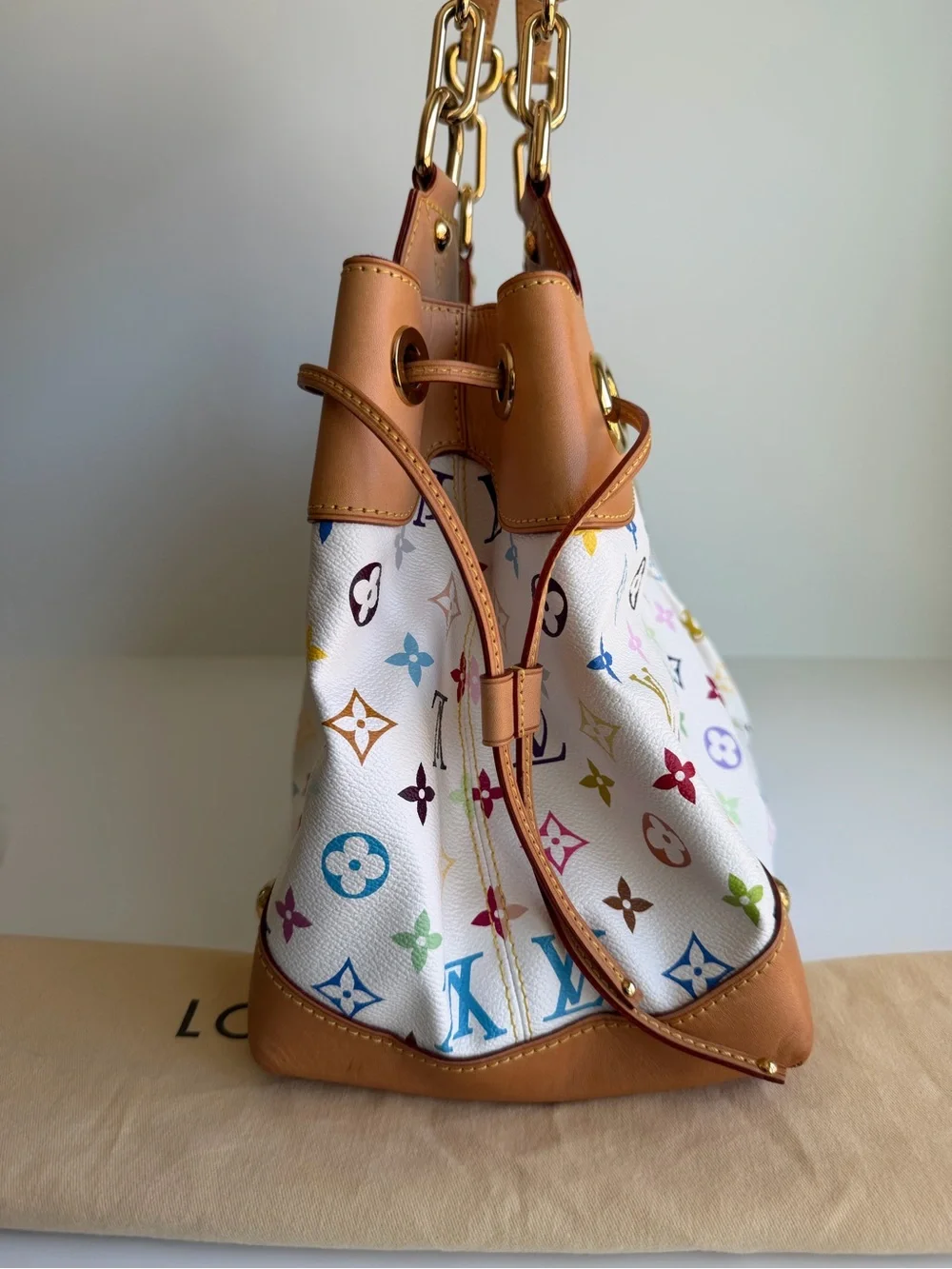 Authentic Louis Vuitton Takashi Murakami White Blanc Multicolor Ursula Handbag